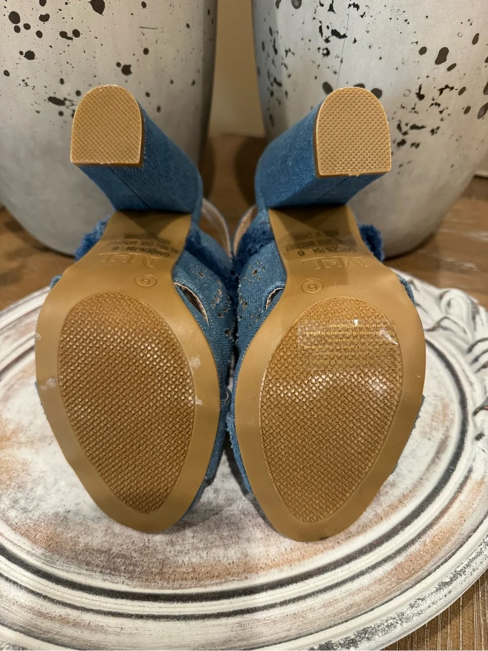 Denim Block Heel Sandals - Blue